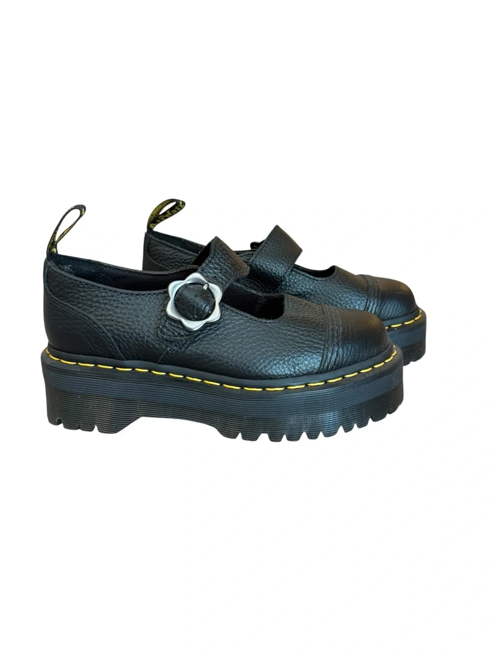 Dr Doc Martens Addina Flower Buckle Platform Mary Jane Shoes Womens Size 6 Black